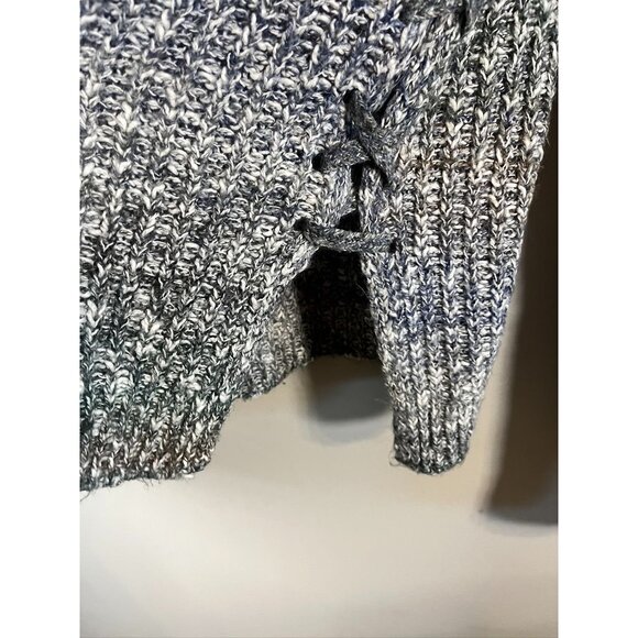 Lucky Brand Cable Knit Sweater Blue L Preppy Classic Retro Ombre Lace Up Striped - Picture 5 of 9